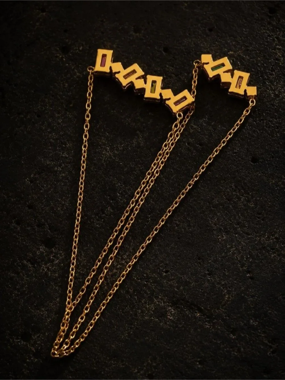 Gold Necklace with Multicolor Square Gemstones